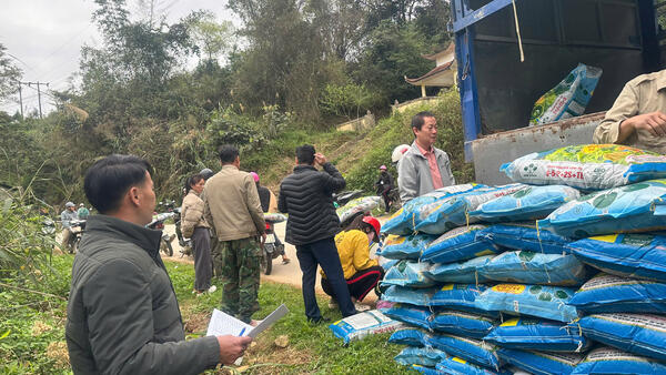 Hỗ trợ giống lúa, phân bón cho các hộ gia đình tại xã Tân Tiến